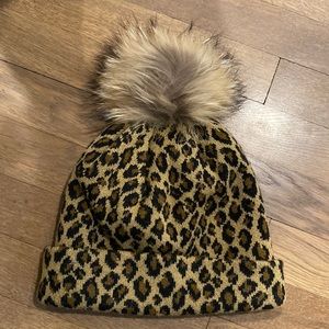 Leopard Beanie with Fur Pom